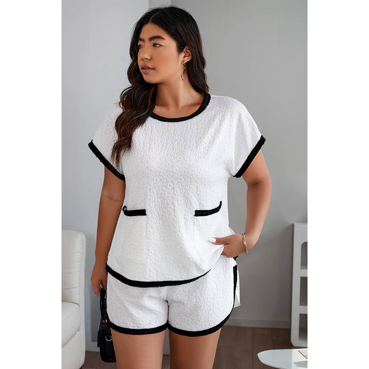 Plus Size Two Pieces Pocket Elastic Waist Sets - MVTFASHION.COM