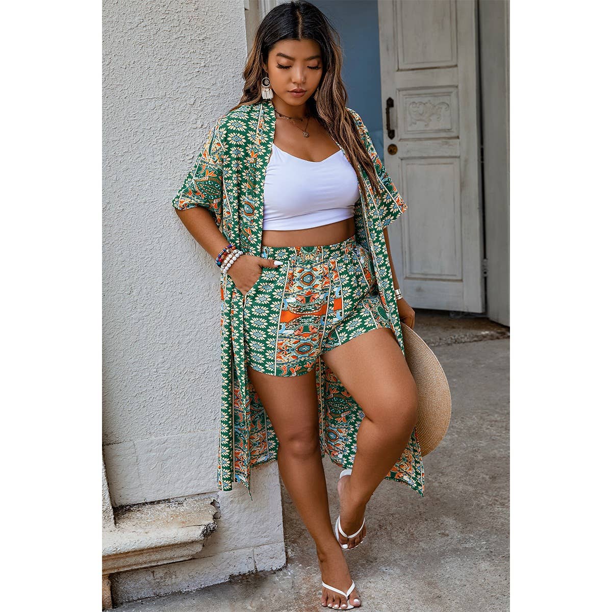 Plus Size Two Pieces Printed Elastic Waist Sets - MVTFASHION.COM