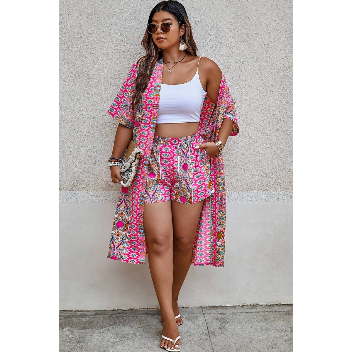 Plus Size Two Pieces Printed Elastic Waist Sets - MVTFASHION.COM