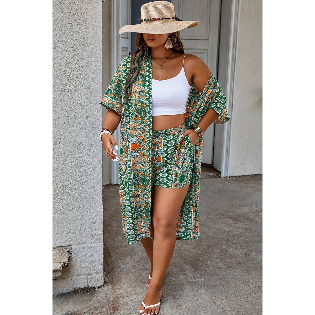 Plus Size Two Pieces Printed Elastic Waist Sets - MVTFASHION.COM