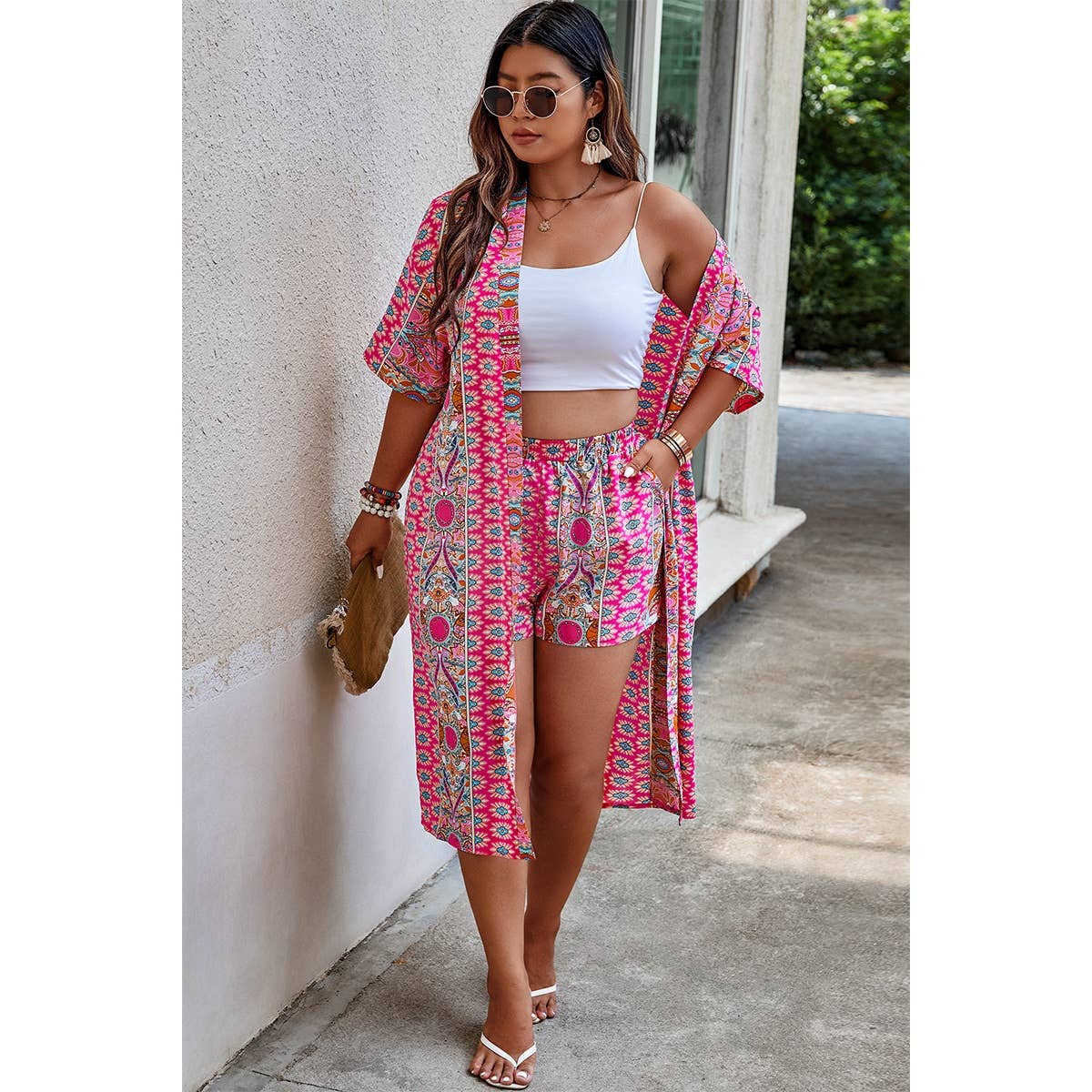 Plus Size Two Pieces Printed Elastic Waist Sets - MVTFASHION.COM