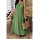 Plus Size V Cut Button Detial A Line Dress - MVTFASHION.COM