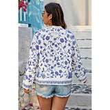 Plus Size V Neck Button Floral Print Loose Blouse - MVTFASHION.COM