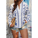 Plus Size V Neck Button Floral Print Loose Blouse - MVTFASHION.COM