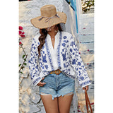 Plus Size V Neck Button Floral Print Loose Blouse - MVTFASHION.COM