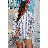 Plus Size V Neck Button Floral Print Loose Blouse - MVTFASHION.COM