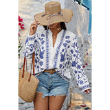 Plus Size V Neck Button Floral Print Loose Blouse - MVTFASHION.COM