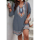 Plus Size V Neck Printed Loose Fit Midi Dress - MVTFASHION.COM