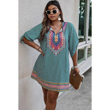 Plus Size V Neck Printed Loose Fit Midi Dress - MVTFASHION.COM