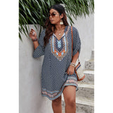 Plus Size V Neck Printed Loose Fit Midi Dress - MVTFASHION.COM