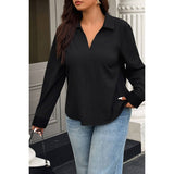 Plus Size V Neck Solid Lace Back Blouse - MVTFASHION.COM