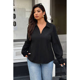 Plus Size V Neck Solid Lace Back Blouse - MVTFASHION.COM