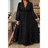 Plus Size V Neck Textured Lace Maxi Dress - MVTFASHION.COM