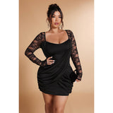 Plus Size Wrap Lace Cross Mini Dress - MVTFASHION.COM