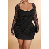Plus Size Wrap Lace Cross Mini Dress - MVTFASHION.COM