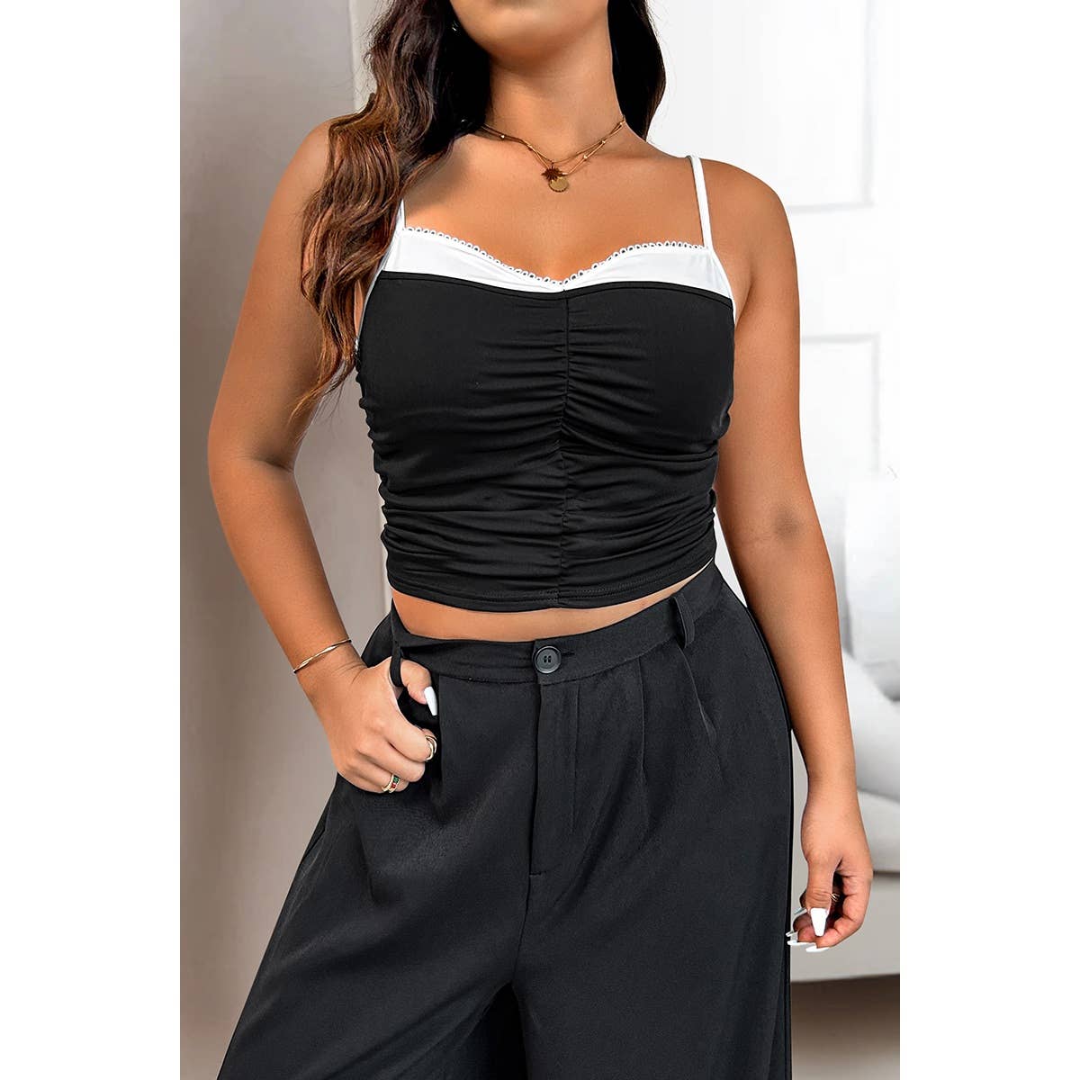 Plus Sleeveless Ruched Colorblock Fit Top - MVTFASHION.COM