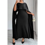 Plus Solid Elegant Long Tight Fitting Shawl Dress - MVTFASHION.COM