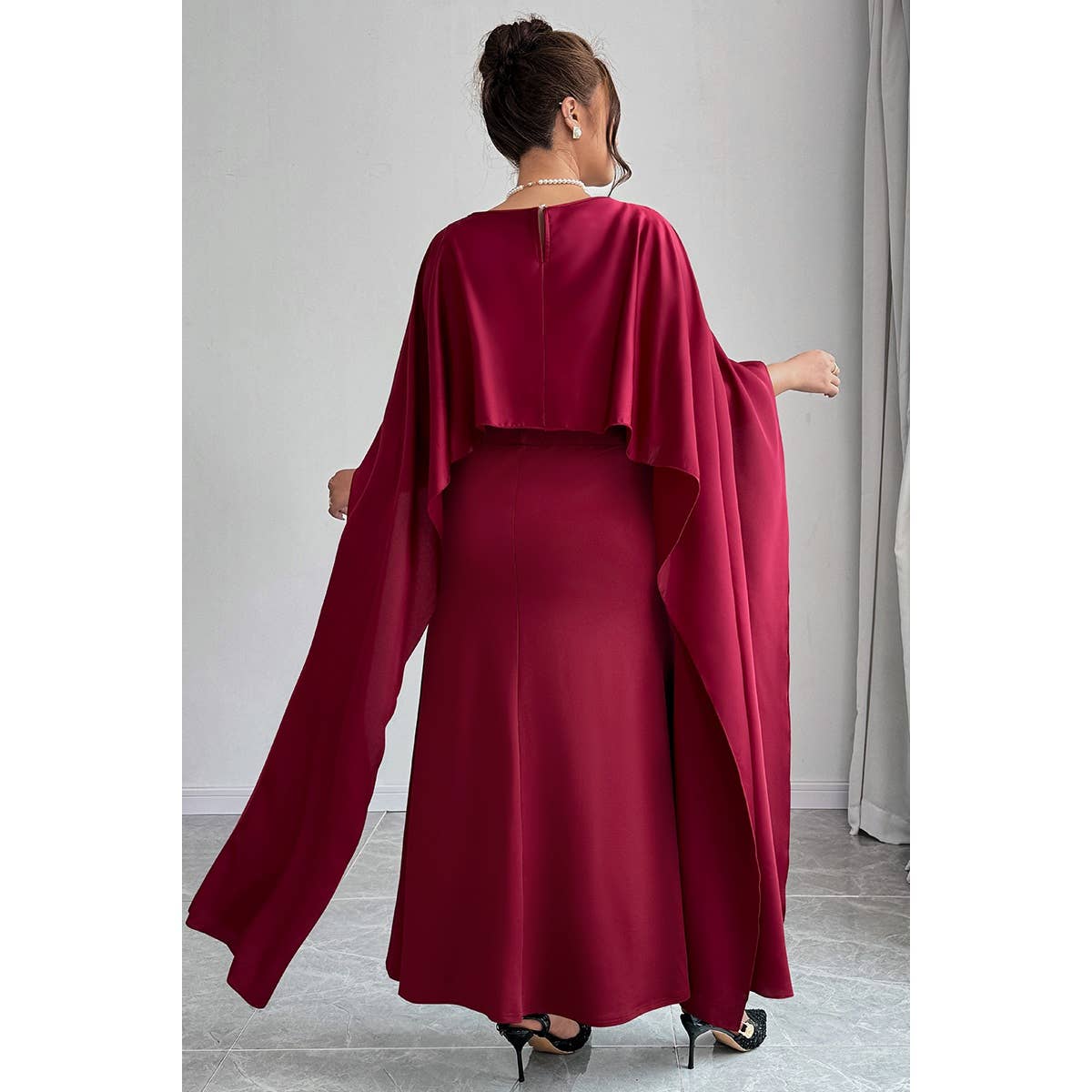 Plus Solid Elegant Long Tight Fitting Shawl Dress - MVTFASHION.COM