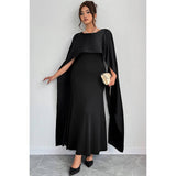 Plus Solid Elegant Long Tight Fitting Shawl Dress - MVTFASHION.COM