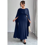 Plus Solid Elegant Long Tight Fitting Shawl Dress - MVTFASHION.COM