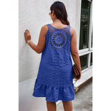 Plus Solid Ruffle Hem Hollow Out Sleeveless Dress - MVTFASHION.COM