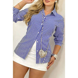 Plus Strip Button Up Fit Front Open Blouse - MVTFASHION.COM