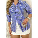 Plus Strip Button Up Fit Front Open Blouse - MVTFASHION.COM