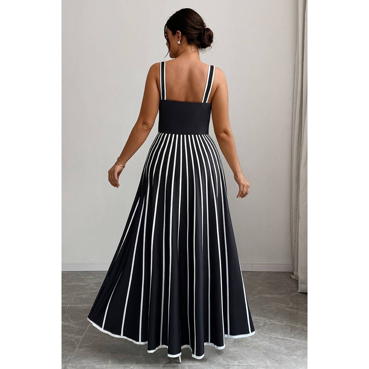 Plus Striped Print Color Block Sleeveless Dress - MVTFASHION.COM