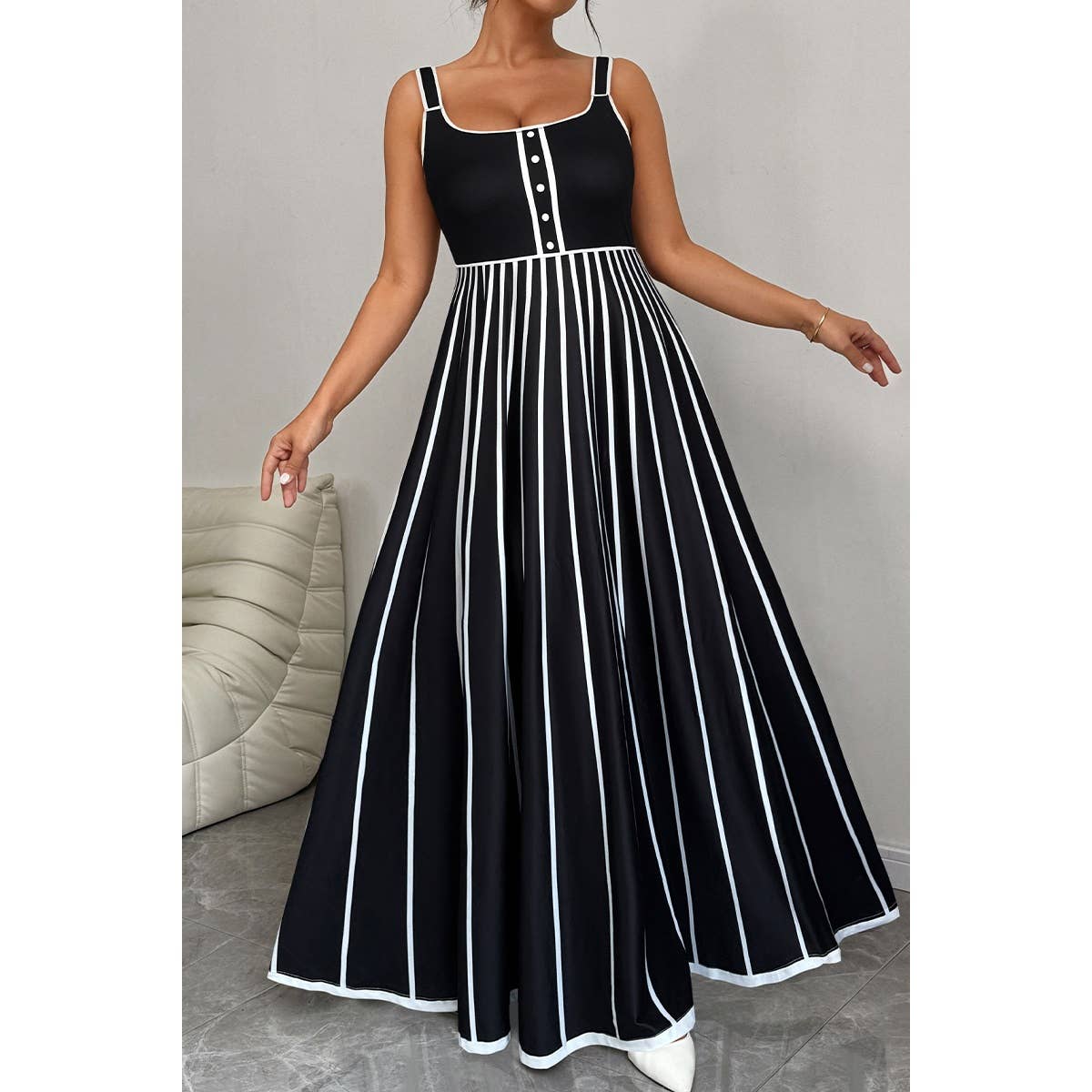 Plus Striped Print Color Block Sleeveless Dress - MVTFASHION.COM