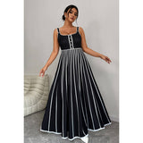 Plus Striped Print Color Block Sleeveless Dress - MVTFASHION.COM