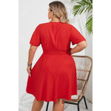 Plus V Neck Elastic Waist Fit Ruffle Midi Dress - MVTFASHION.COM