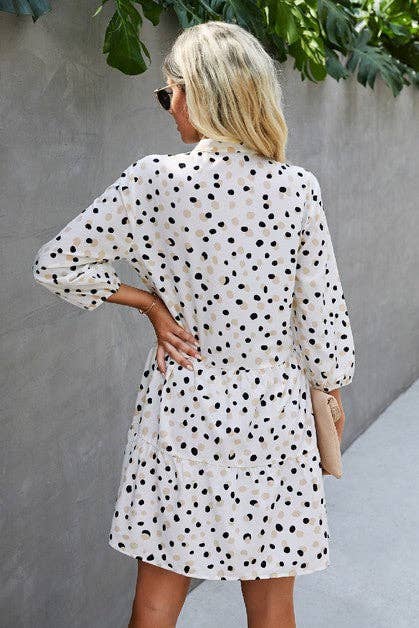 Polka Dot Long Sleeve Button Dress - MVTFASHION.COM