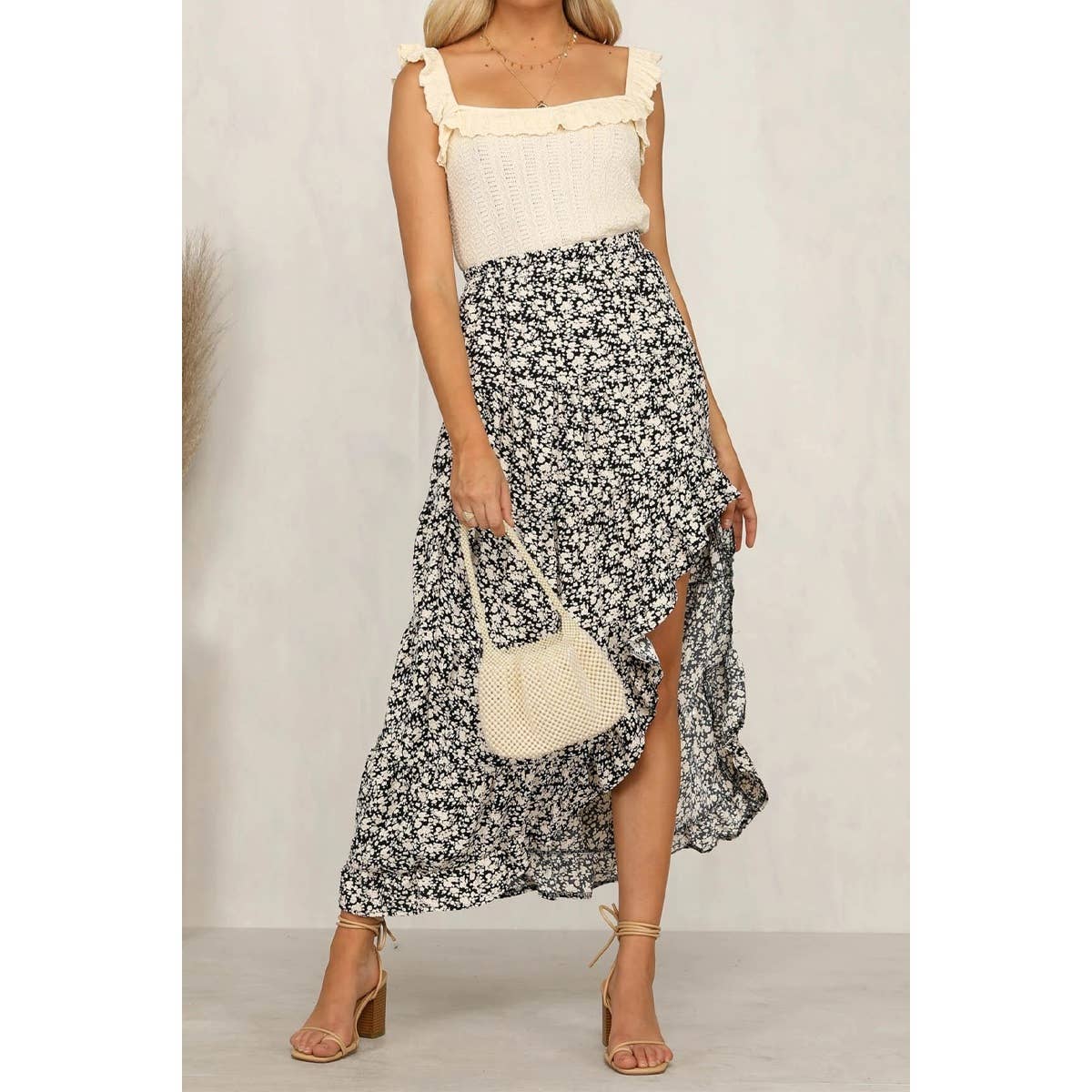 Polka Dot Ruffled Maxi Skirts - MVTFASHION.COM