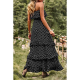 Polka Dot Sleeveless Lettuce Trim Ruffle Hem Dress - MVTFASHION.COM