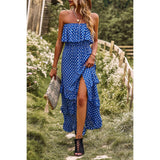 Polka Dot Sleeveless Lettuce Trim Ruffle Hem Dress - MVTFASHION.COM