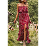 Polka Dot Sleeveless Lettuce Trim Ruffle Hem Dress - MVTFASHION.COM