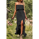 Polka Dot Sleeveless Lettuce Trim Ruffle Hem Dress - MVTFASHION.COM