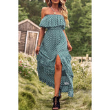 Polka Dot Sleeveless Lettuce Trim Ruffle Hem Dress - MVTFASHION.COM