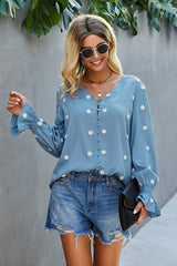 Polka Dot V Neck Blouse - MVTFASHION.COM