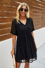 Polka Dot V Neck Ruffle Tunic Dress - MVTFASHION.COM