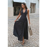 Polka Dot Vintage Halter Neck Maxi Dress - MVTFASHION.COM
