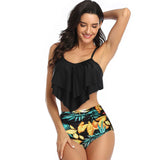 Print Sleeveless Ruffle Push Up High Waisted Bikini - MVTFASHION.COM