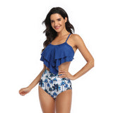 Print Sleeveless Ruffle Push Up High Waisted Bikini - MVTFASHION.COM