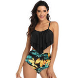 Print Sleeveless Ruffle Push Up High Waisted Bikini - MVTFASHION.COM