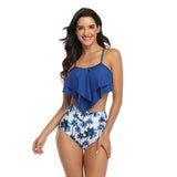 Print Sleeveless Ruffle Push Up High Waisted Bikini - MVTFASHION.COM