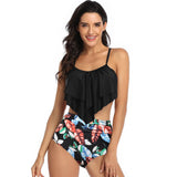 Print Sleeveless Ruffle Push Up High Waisted Bikini - MVTFASHION.COM