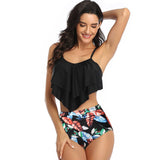 Print Sleeveless Ruffle Push Up High Waisted Bikini - MVTFASHION.COM