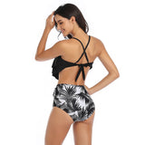 Print Sleeveless Ruffle Push Up High Waisted Bikini - MVTFASHION.COM