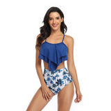 Print Sleeveless Ruffle Push Up High Waisted Bikini - MVTFASHION.COM