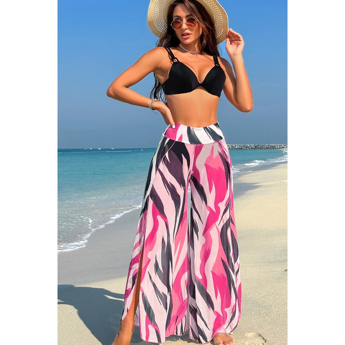 Printed Two Pieces Split Sheer Mesh Pants Swimsuit - MVTFASHION.COM